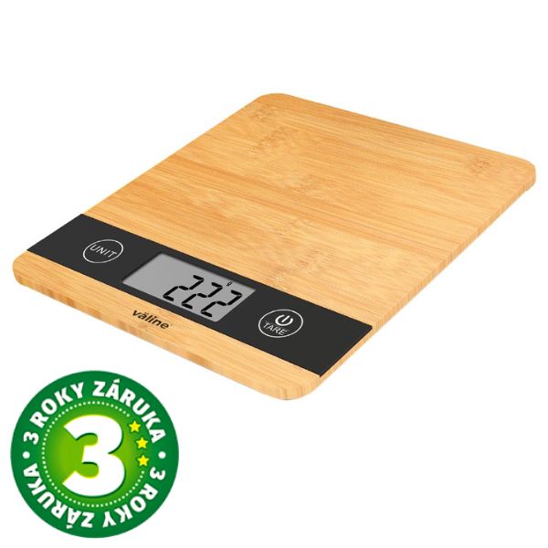 Kuchyňská váha Väline Bambú, digitální, max 5kg, přesnost na 1g, 19 x 22cm, 3 roky záruka